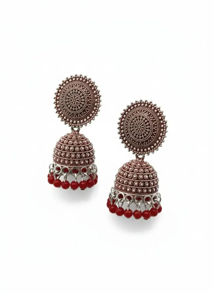 Starvis Rajkot Gold Toned Dome Shaped Jhumkas Earrings (Maroon)