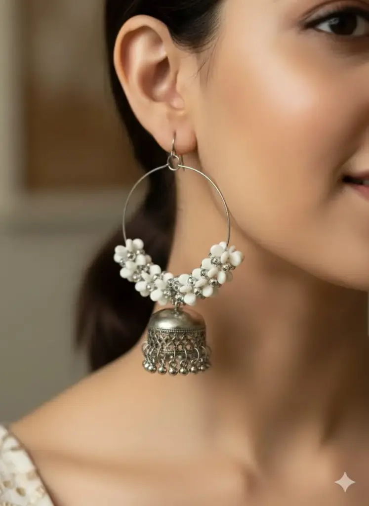 Oxidised silver jhumka earrings & studs