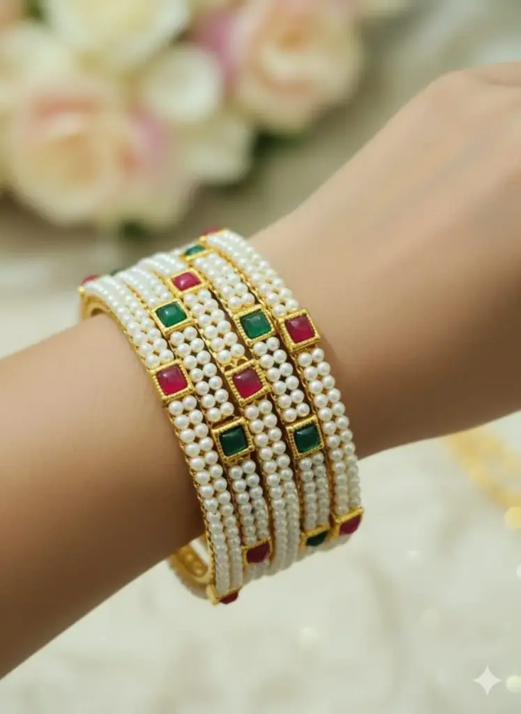 Alloy Metal, Beads Work Kada Bangles Set Of 4 Bangle For Women & Girls