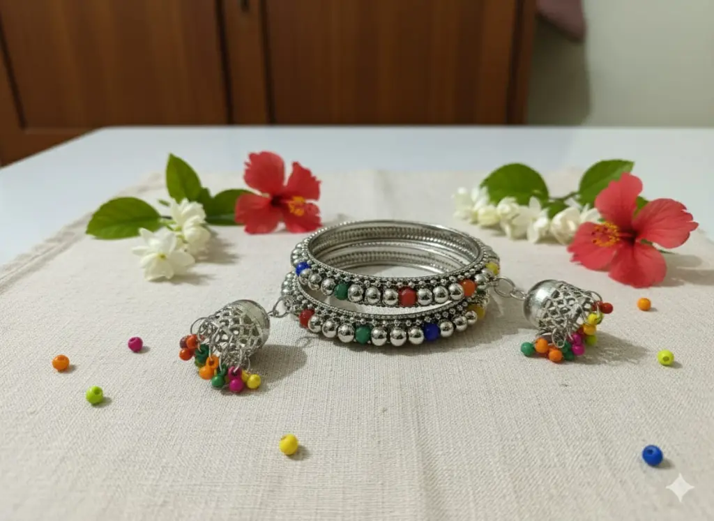 NEW STYLISH MULTICOLOR PEARL BANGLE DOUBLE JUMKHI (2.4)