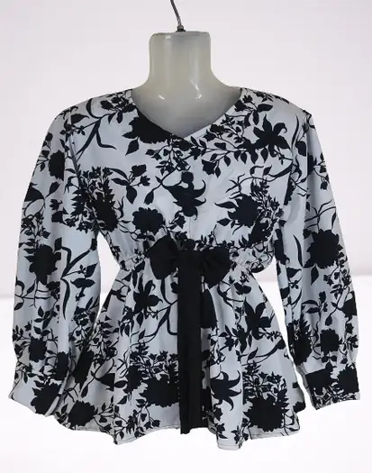 Casual Floral Print Black & White Top