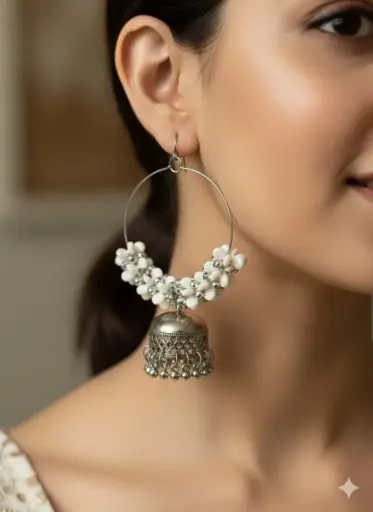 Oxidised silver jhumka earrings & studs