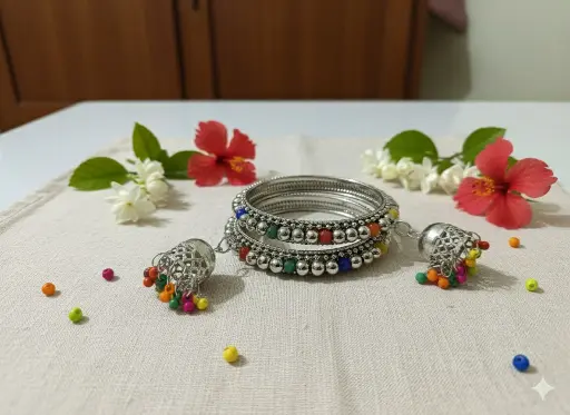 NEW STYLISH MULTICOLOR PEARL BANGLE DOUBLE JUMKHI