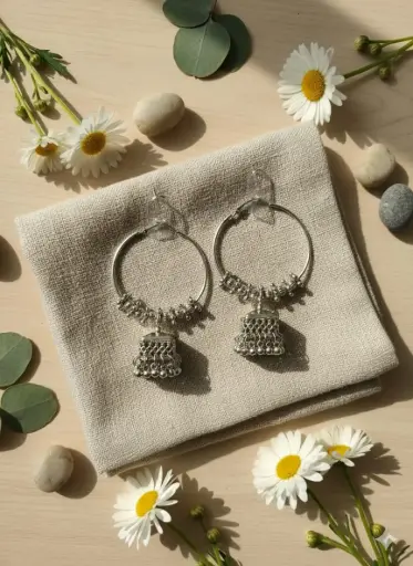 Oxidised Silver Jhumka Earrings & Studs