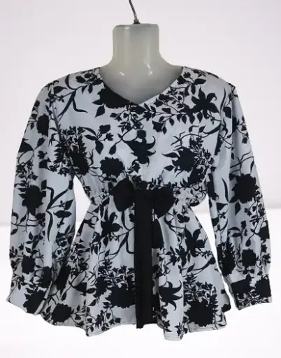 Casual Floral Print Black & White Top