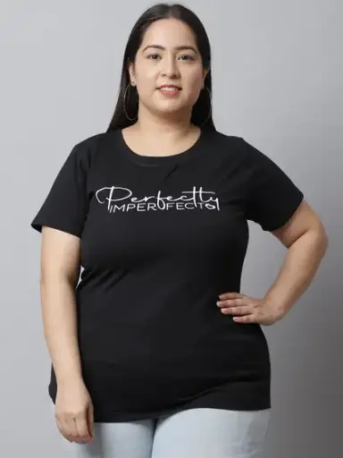 Women Typography Round Neck Pure Cotton T-Shirt